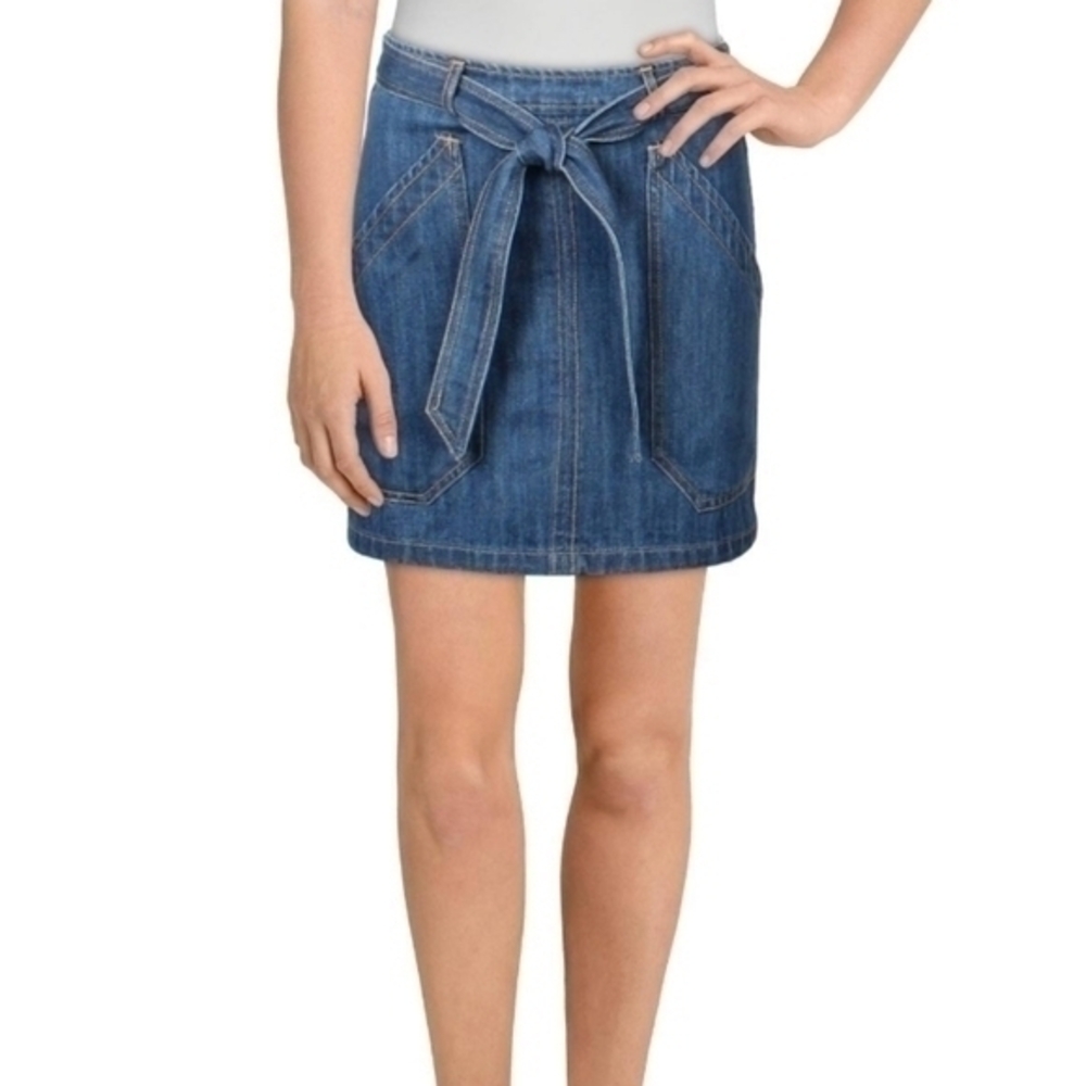 Bishop + Young Retro Blue Belted Denim Skirt Size 8